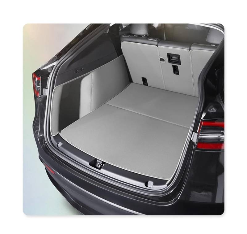 Auto Kofferraummatte Für Tesla Für Modell 3 Auto Benutzerdefinierte Kofferraum Matte Langlebig Leder Teppich Zurück Speicher Trunk Cargo Matte Kofferraum Schutzmatte(Gray) von HTUHBCX