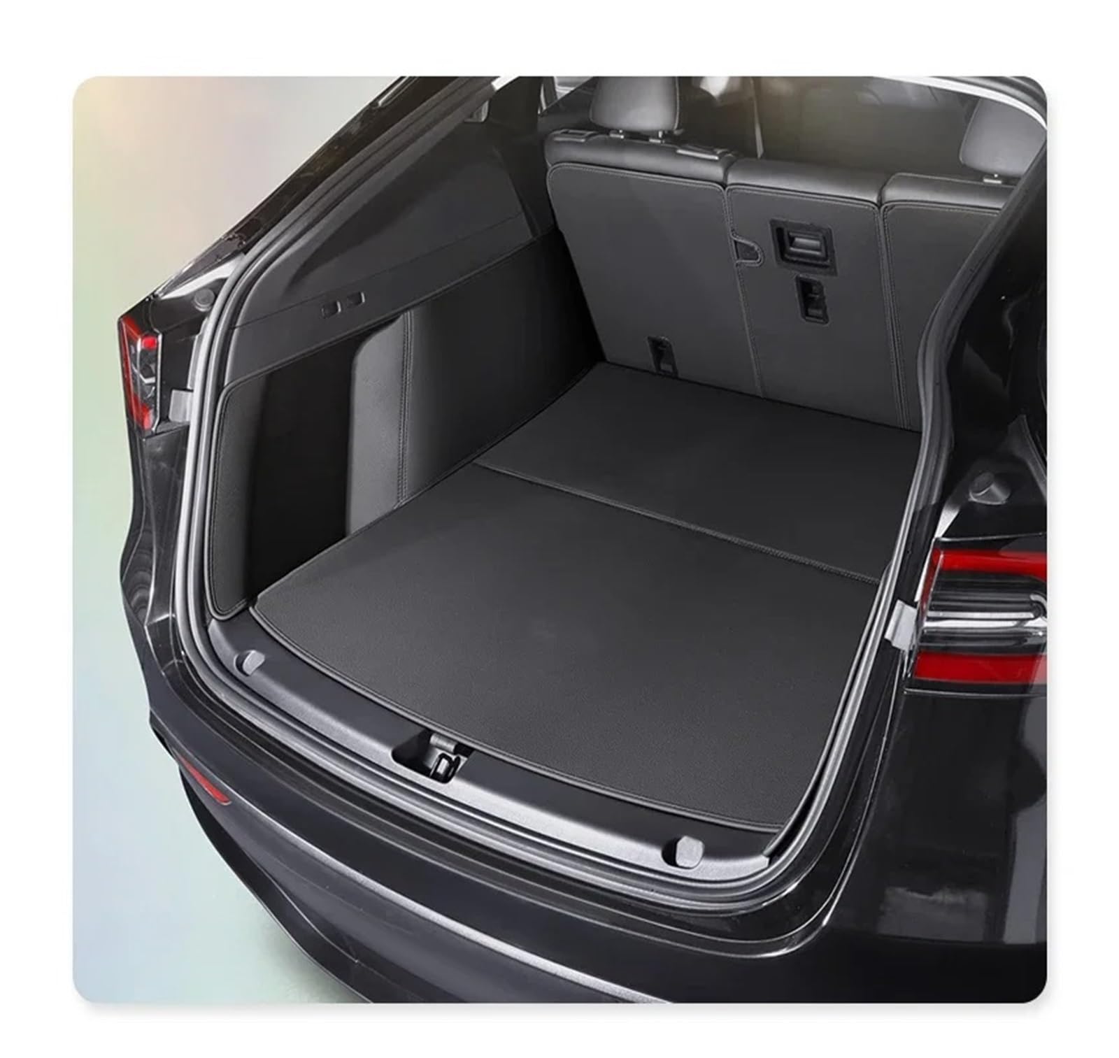 Auto Kofferraummatte Für Tesla Für Modell Y Auto Nach Stamm Matte Langlebig Leder Teppich Zurück Speicher Trunk Cargo Matte Zubehör Kofferraum Schutzmatte(Black) von HTUHBCX