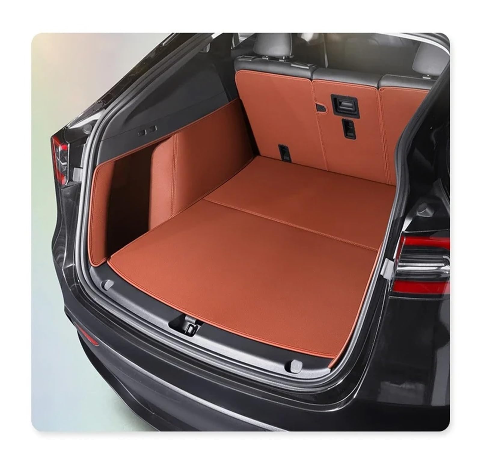 Auto Kofferraummatte Für Tesla Für Modell Y Auto Nach Stamm Matte Langlebig Leder Teppich Zurück Speicher Trunk Cargo Matte Zubehör Kofferraum Schutzmatte(Brown) von HTUHBCX