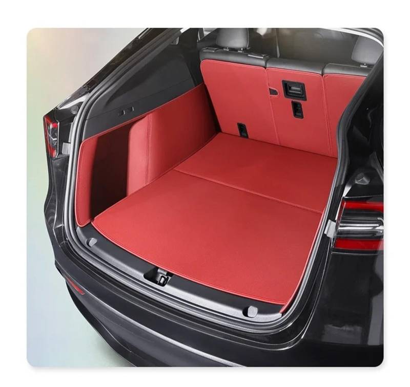 Auto Kofferraummatte Für Tesla Für Modell Y Auto Nach Stamm Matte Langlebig Leder Teppich Zurück Speicher Trunk Cargo Matte Zubehör Kofferraum Schutzmatte(Burgundy) von HTUHBCX