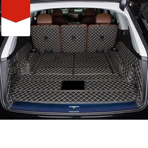 Kofferraumwanne Teppich Auto Hohe Seite Stamm Matten Auto Stamm Matten Cargo-Liner Fach Fracht Teppiche Accesorios Für Q7 7 Sitzer 2022 Laderaumwanne(Beige,Full Enclosed) von HTUHBCX