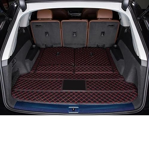 Kofferraumwanne Teppich Auto Hohe Seite Stamm Matten Auto Stamm Matten Cargo-Liner Fach Fracht Teppiche Accesorios Für Q7 7 Sitzer 2022 Laderaumwanne(Black Red,Main pad) von HTUHBCX