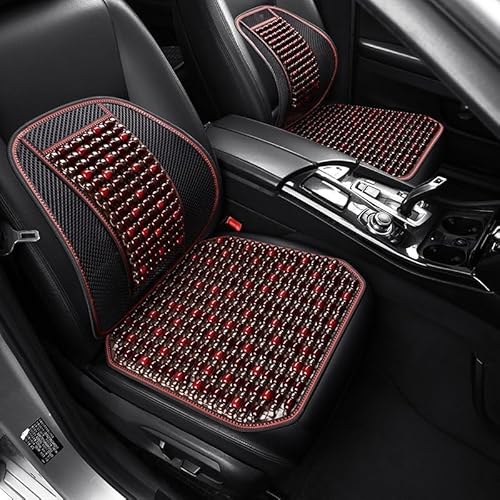 HTZSQ Auto Sitzauflage für Ford Nugget Hochdach,Holzperlen Auto Sitzkissen Fahrersitz Schonbezug Perlen Autositzbezüge Summer Cool Atmungsaktiv Autozubehör,Red-Seat cushion+Lumbar support von HTZSQ