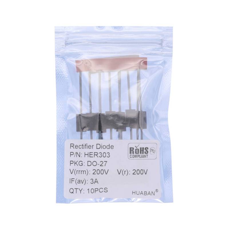 HUABAN 10PCS HER303 High Efficiency Rectifier Diode 3A 200V 50-70ns DO-201AD (DO-27) Axial 3 Amp 200 Volt von HUABAN