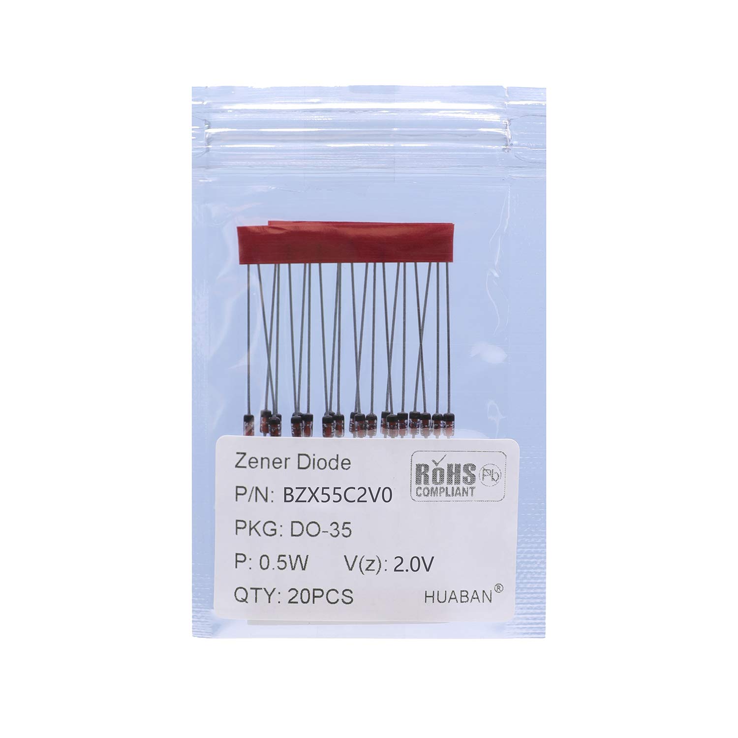 HUABAN 20PCS 1/2W BZX55C2V0 Silizium Planar Power Zener Diodes DO-35 Axial Diode 0.5W 2V von HUABAN