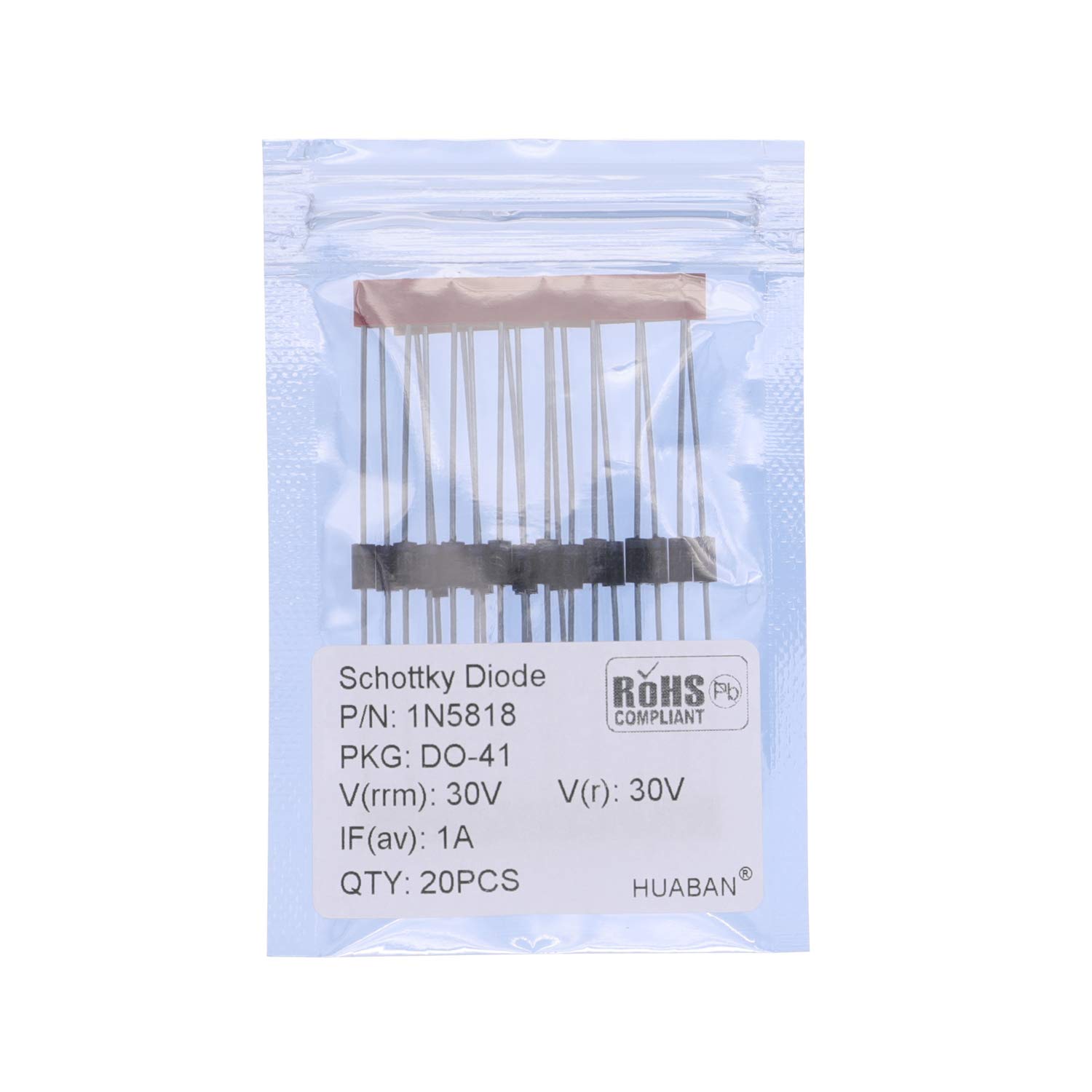 HUABAN 20PCS 1N5818 Schottky Barrier Rectifier Diodes 1A 30V DO-41 (DO-204AL) Axial 5818 1 Amp 30 Volt von HUABAN