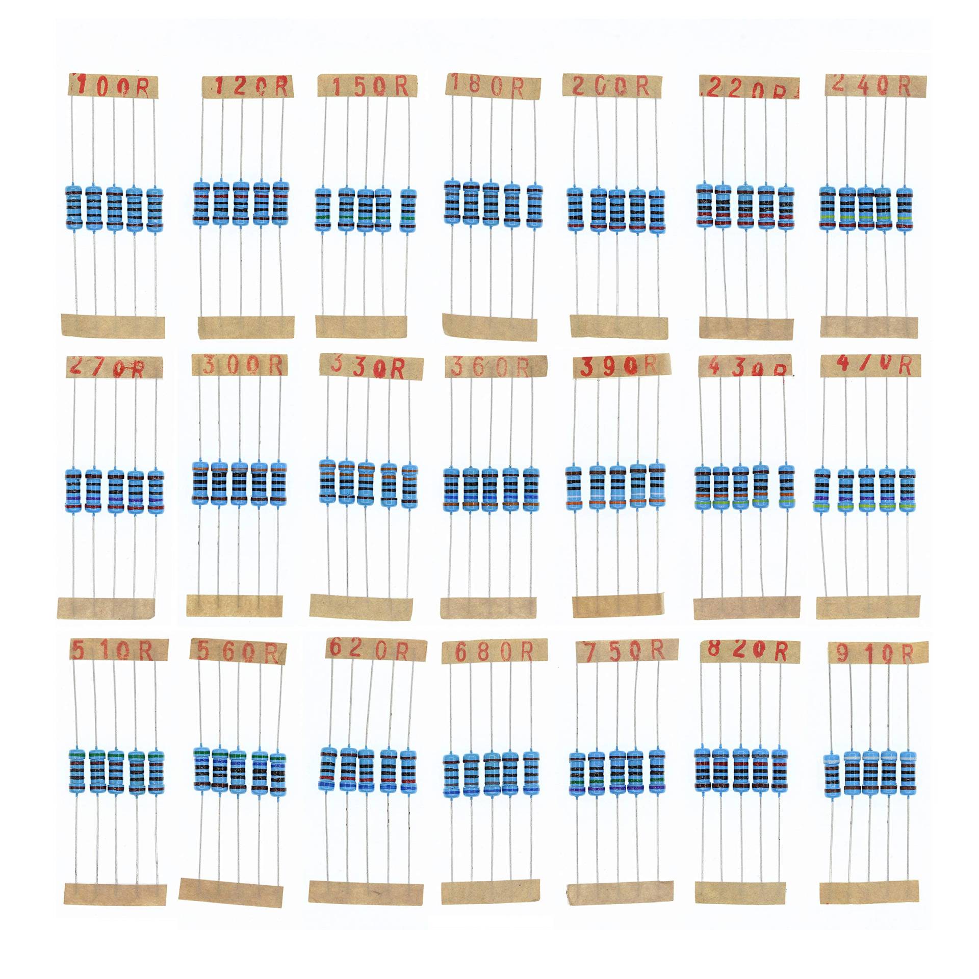 HUABAN 5 Stück * 21 Werte 1W 1 Watts 100 120 150 180 200 220 240 270 300 330 360 390 430 470 510 560 620 680 750 820 910 Ohm 1% Metallfilmwiderstand von HUABAN