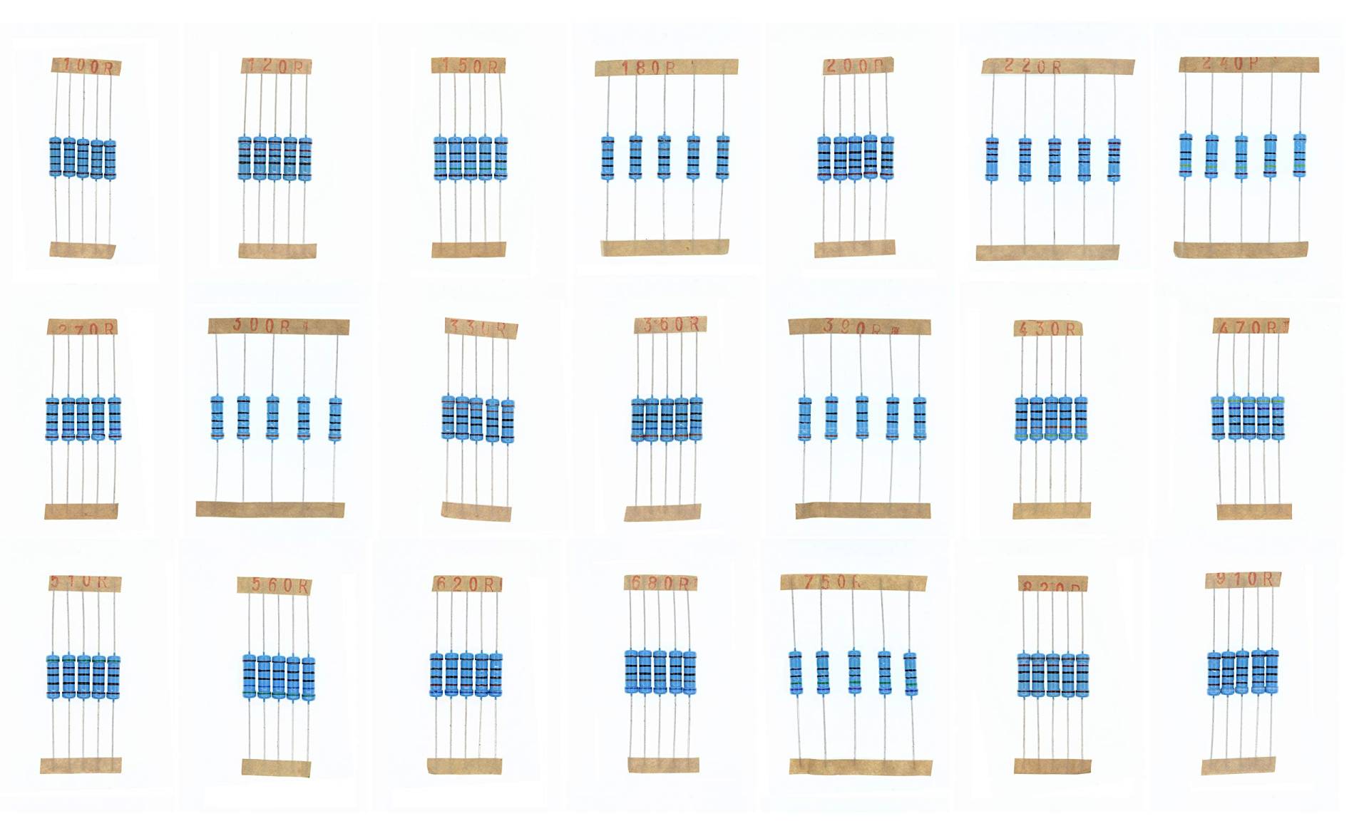 HUABAN 5 Stück * 21 Werte 2W 2 Watts 100 120 150 180 200 220 240 270 300 330 360 390 430 470 510 560 620 680 750 820 910 Ohm 1% Metallfilmwiderstand von HUABAN