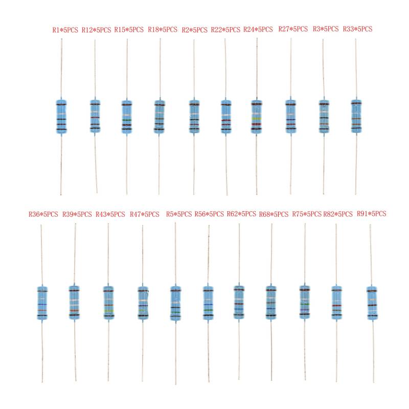 HUABAN 5PCS * 21 Spezies 3W 3 Watts 0.1 0.12 0.15 0.18 0.2 0.22 0.24 0.27 0.3 0.33 0.36 0.39 0.43 0.47 0.5 0.56 0.62 0.68 0.75 0.82 0.91 Ohm 1% Metallfilmwiderstand von HUABAN