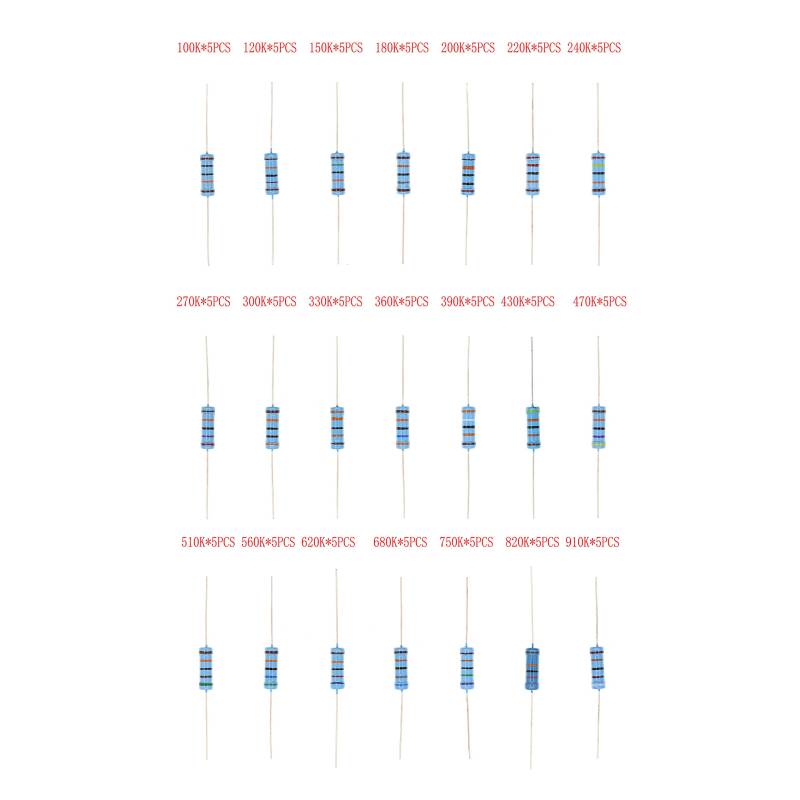 HUABAN 5PCS * 21 Spezies 3W 3 Watts 100K 120K 150K 180K 200K 220K 240K 270K 300K 330K 360K 390K 430K 470K 510K 560K 620K 680K 750K 820K 910K Ohm 1% Metallfilmwiderstand von HUABAN