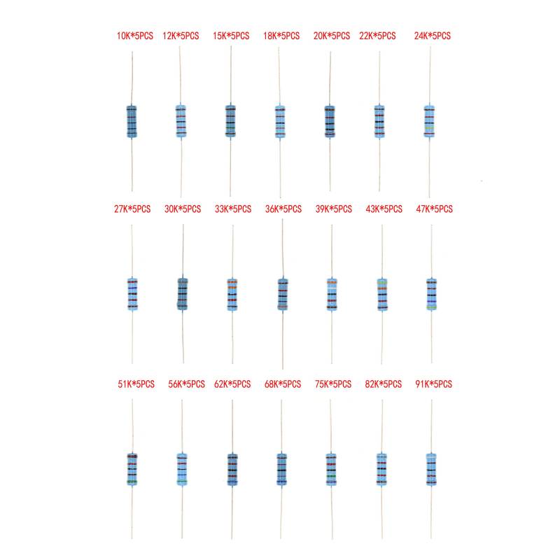 HUABAN 5PCS * 21 Spezies 3W 3 Watts 10K 12K 15K 18K 20K 22K 24K 27K 30K 33K 36K 39K 43K 47K 51K 56K 62K 68K 75K 82K 91K Ohm 1% Metallfilmwiderstand von HUABAN