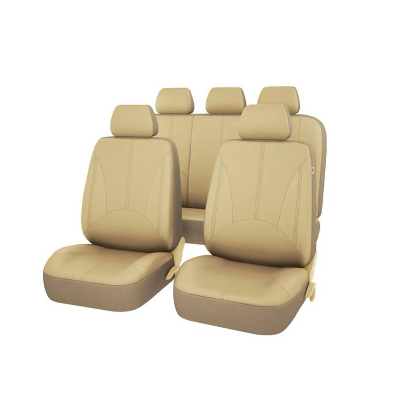 HUANGSHIJUNOUS 9/4-teiliges Autositzbezüge-Set aus atmungsaktivem Leder, Sitzschutz-Set, Auto-Innenausstattung for Autos(9PCS Beige) von HUANGSHIJUNOUS