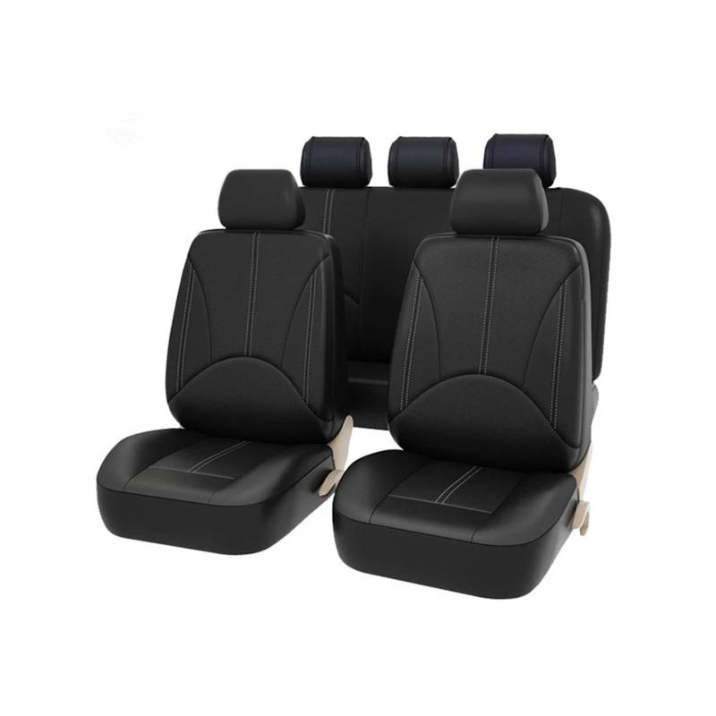 HUANGSHIJUNOUS 9/4-teiliges Autositzbezüge-Set aus atmungsaktivem Leder, Sitzschutz-Set, Auto-Innenausstattung for Autos(9PCS Black) von HUANGSHIJUNOUS