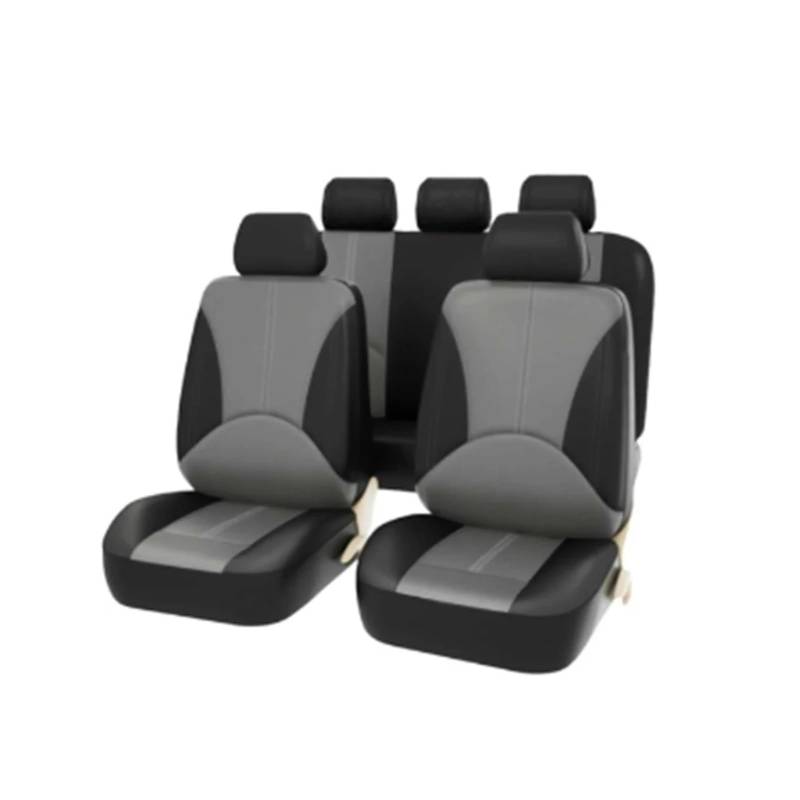 HUANGSHIJUNOUS 9/4-teiliges Autositzbezüge-Set aus atmungsaktivem Leder, Sitzschutz-Set, Auto-Innenausstattung for Autos(9PCS Black Grey) von HUANGSHIJUNOUS