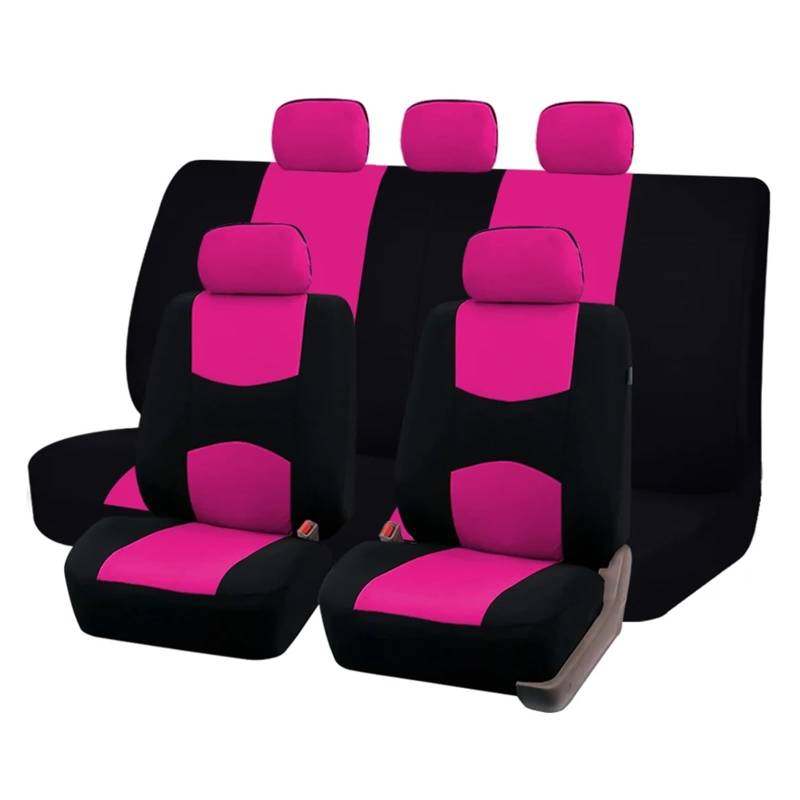 HUANGSHIJUNOUS Einfarbiger, zweifarbiger, stilvoller Autositzbezug aus Polyester, passend for die meisten Autos, SUVs und Vans, Autositzschutz(Pink Set) von HUANGSHIJUNOUS