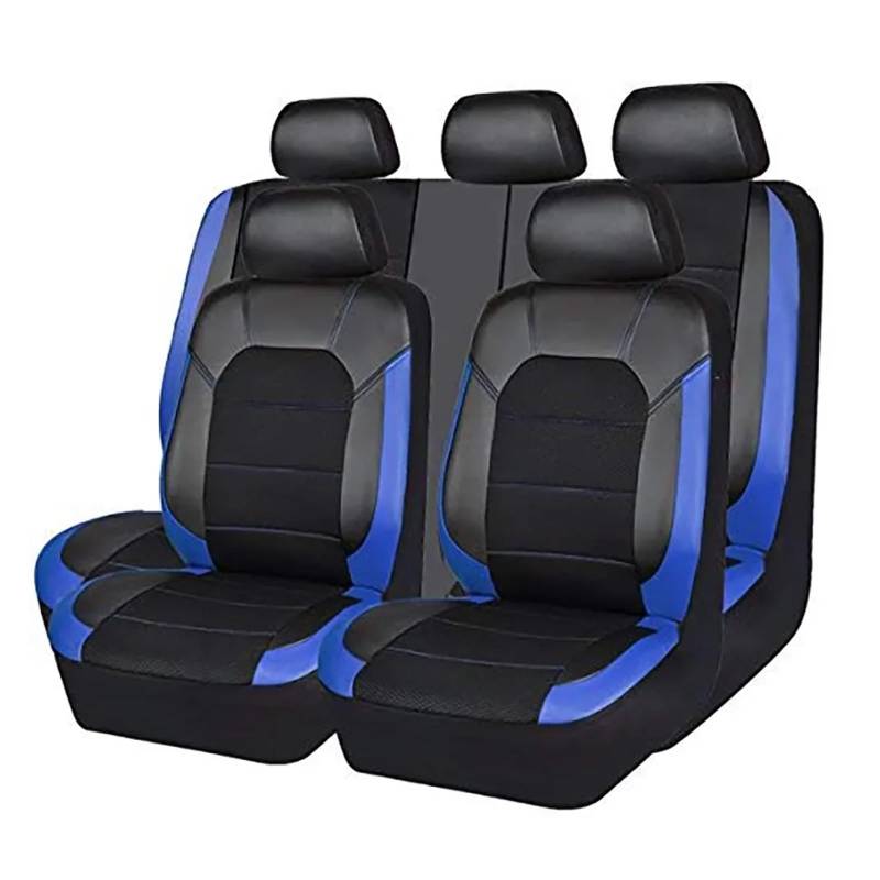 HUANGSHIJUNOUS Kunstleder PU PVC 5-Sitzer Auto Kreisbogennähte Halbledersitze Autostuhlbezug(Black Blue) von HUANGSHIJUNOUS