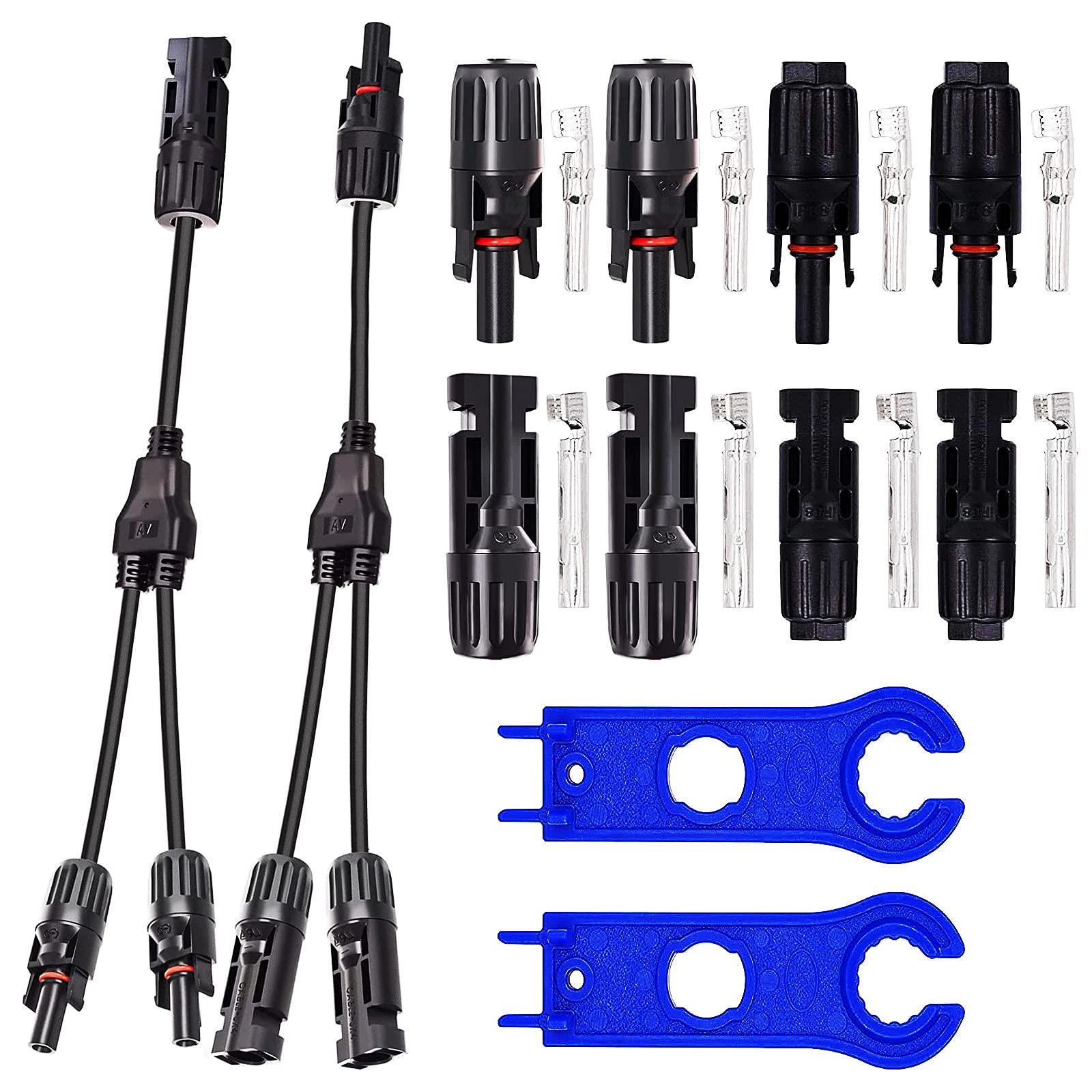 HUAZIZ 1 Paar Solarstecker Y Stecke, 4 Paar Solarpanel Stecker,Männlich Weiblich Solarpanel Kabelstecker Photovoltaik Steckverbinder mit 2 Pcs Schraubenschlüssel von HUAZIZ