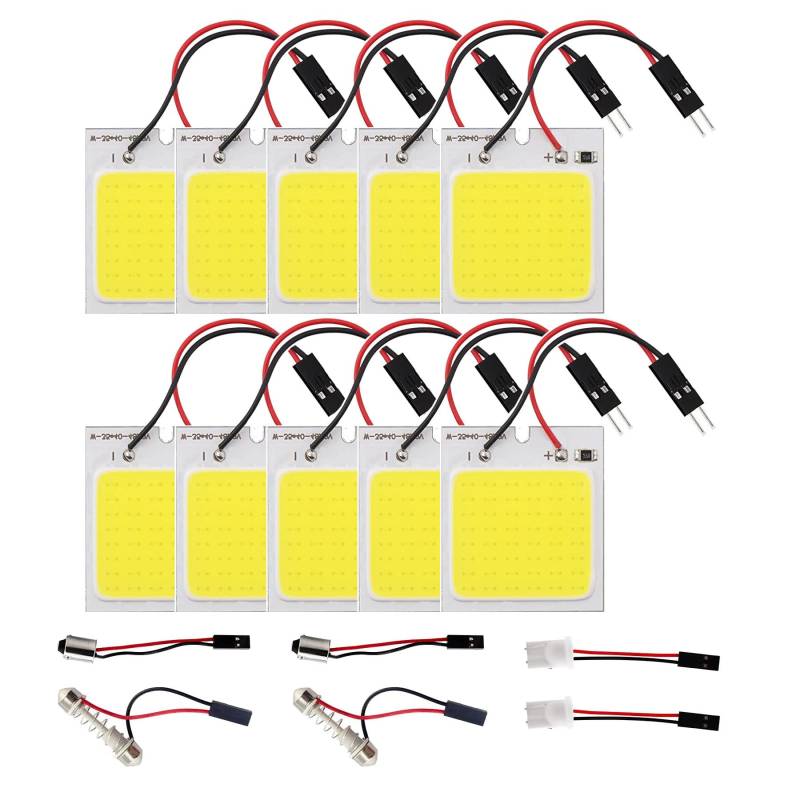 HUAZIZ 10 Stücke Superweiße energiesparende 48-SMD-LED-Panel-Dome-Licht-Innenraum-Leseplatten-Licht-Dachdecken-Innenverkabelte Lampe+6 Stücke Girlandenadapter von HUAZIZ