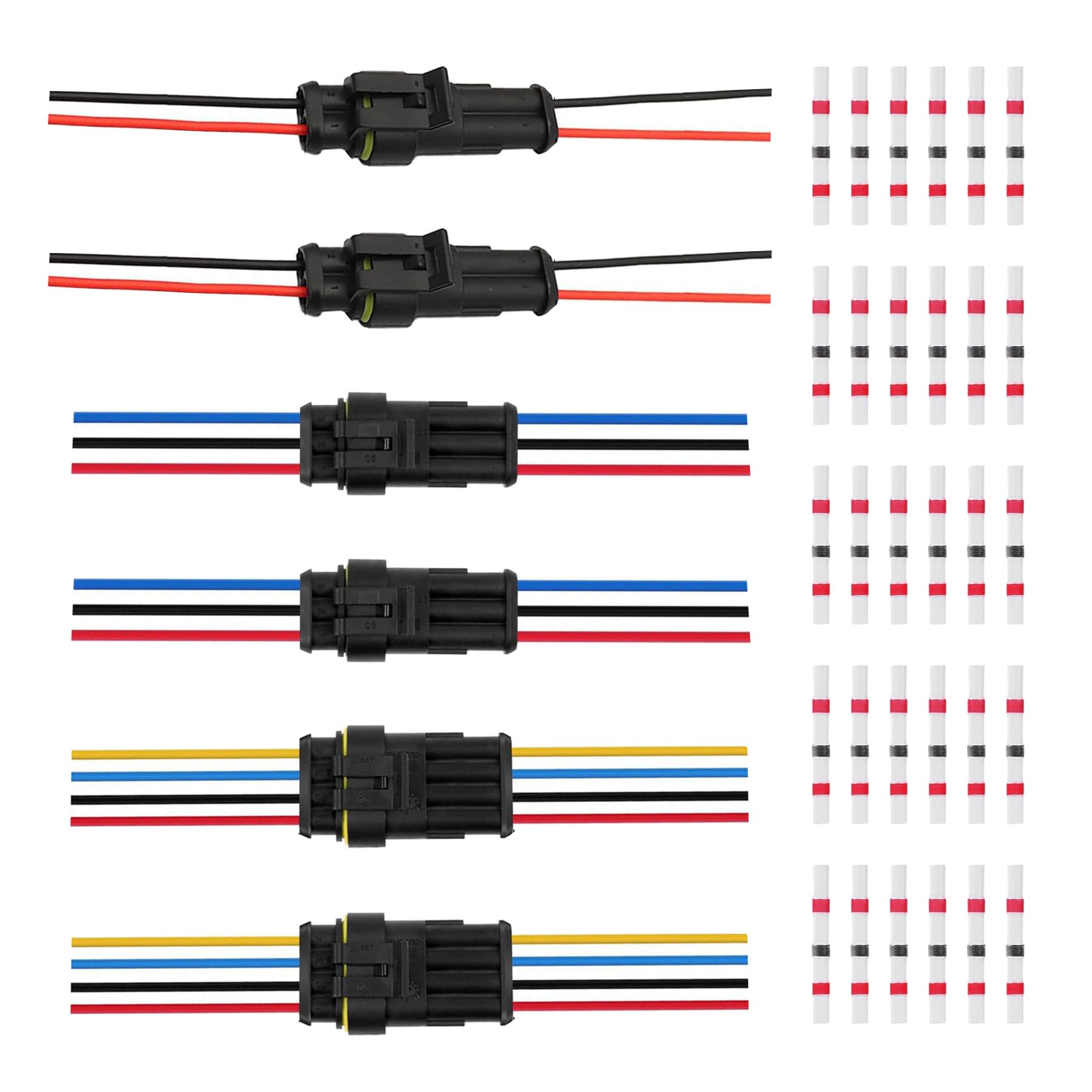 HUAZIZ 2/3/4 Polig Kabel Steckverbinder Stecker, 6 Sätze Wasserdichter Stecker Kabel Steckverbinder Stecker für Auto Roller Motorrad mit 30 Stück Lötverbinder von HUAZIZ