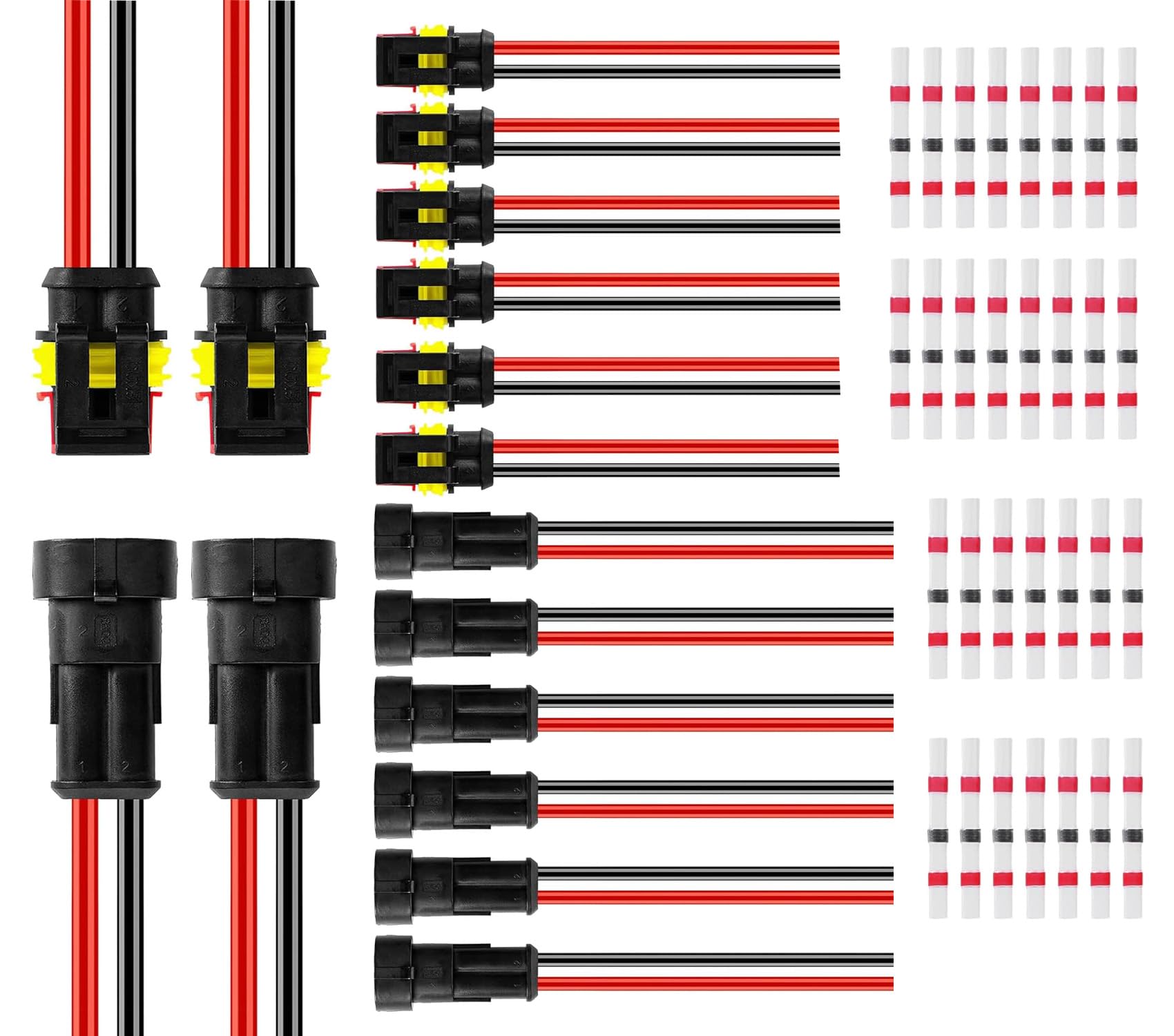 HUAZIZ 2 Polig Kabel Steckverbinder Stecker, 8 Sätze Wasserdichter Stecker Kabel Steckverbinder Stecker mit Kabel 20 AWG Marine für Auto KFZ LKW Kayak Boote Roller Motorrad, mit 30 Stück Lötverbinder von HUAZIZ