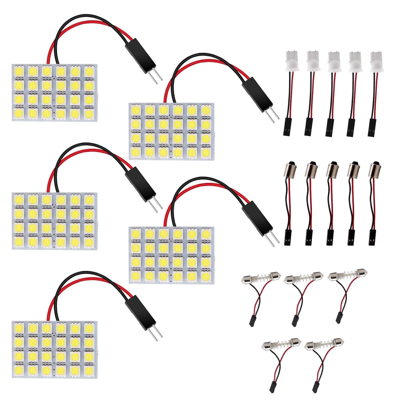 HUAZIZ 5 Stücke Superweiße energiesparende 5050 24-SMD-LED-Panel-Dome-Licht-Innenraum-Leseplatten-Licht-Dachdecken-Innenverkabelte Lampe + 5 Stücke Girlandenadapter von HUAZIZ