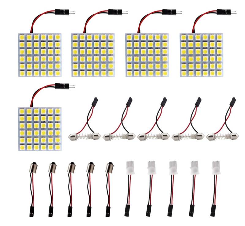 HUAZIZ 5 Stücke Superweiße energiesparende 5050 36-SMD-LED-Panel-Dome-Licht-Innenraum-Leseplatten-Licht-Dachdecken-Innenverkabelte Lampe + 5 Stücke Girlandenadapter von HUAZIZ