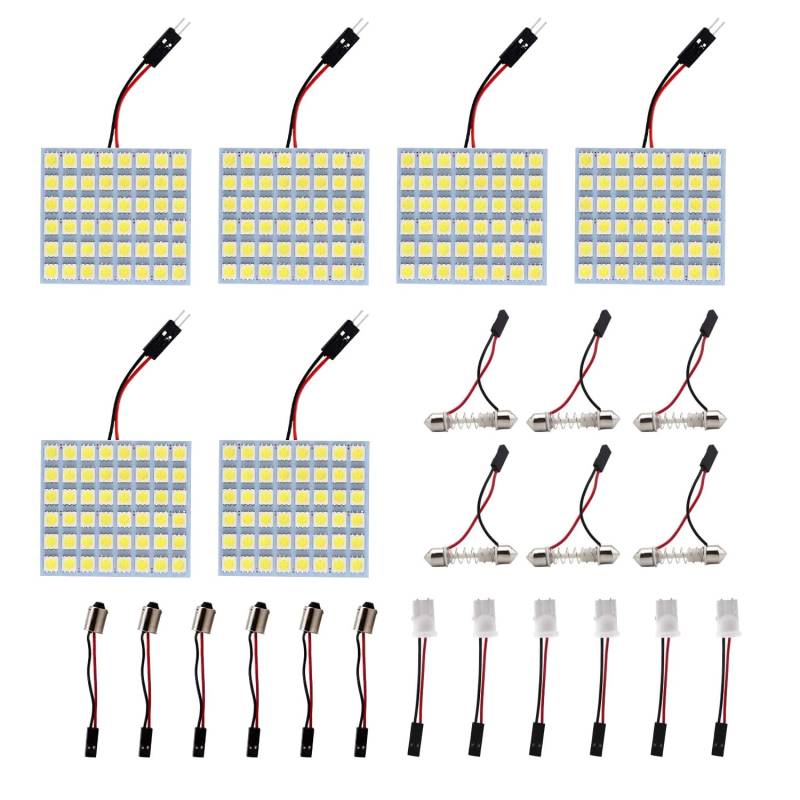 HUAZIZ 6 Stücke weiße 5050 48-SMD LED Panel Dome Licht, Innenraum Leseplatten Licht, Innenverkabelte Lampe+18 Stücke Girlandenadapter von HUAZIZ