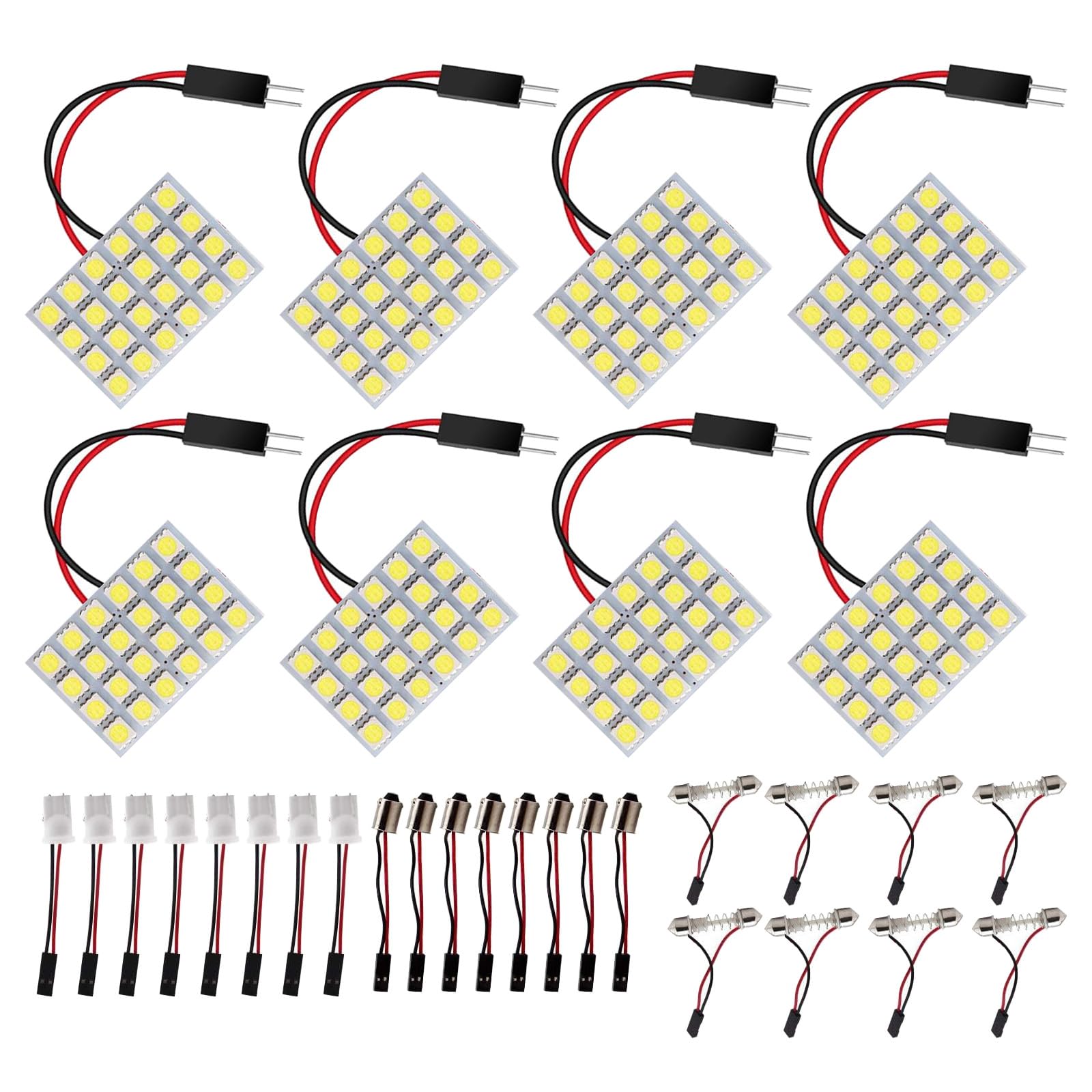 HUAZIZ 8 Stücke Superweiße energiesparende 5050 24-SMD-LED-Panel-Dome-Licht-Innenraum-Leseplatten-Licht-Dachdecken-Innenverkabelte Lampe + 8 Stücke Girlandenadapter von HUAZIZ