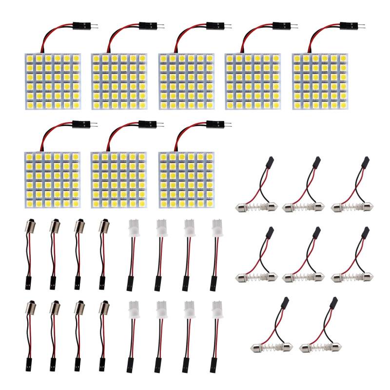 HUAZIZ 8 Stücke Superweiße energiesparende 5050 36-SMD-LED-Panel-Dome-Licht-Innenraum-Leseplatten-Licht-Dachdecken-Innenverkabelte Lampe + 8 Stücke Girlandenadapter von HUAZIZ