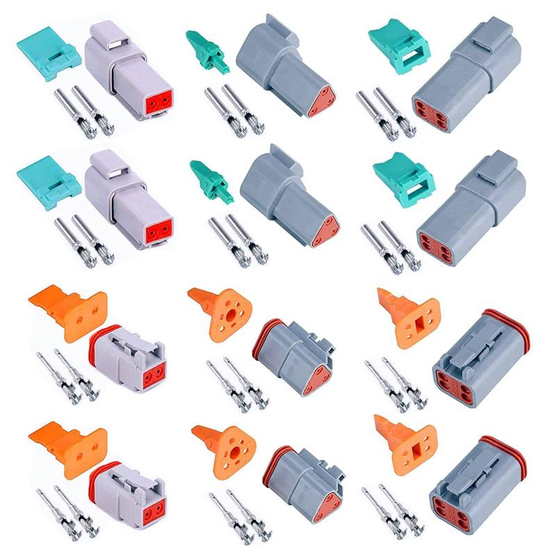 HUAZIZ DT-Stecker-Set,6 Sets DT-Stecker 2Pin 3Pin 4Pin, Versiegelt, Grau, Stecker und Buchse, Auto Wasserdichter Elektrischer Steckverbinder, DT Serie Kabelstecker für Auto LKW Boots, 22-18AWG von HUAZIZ