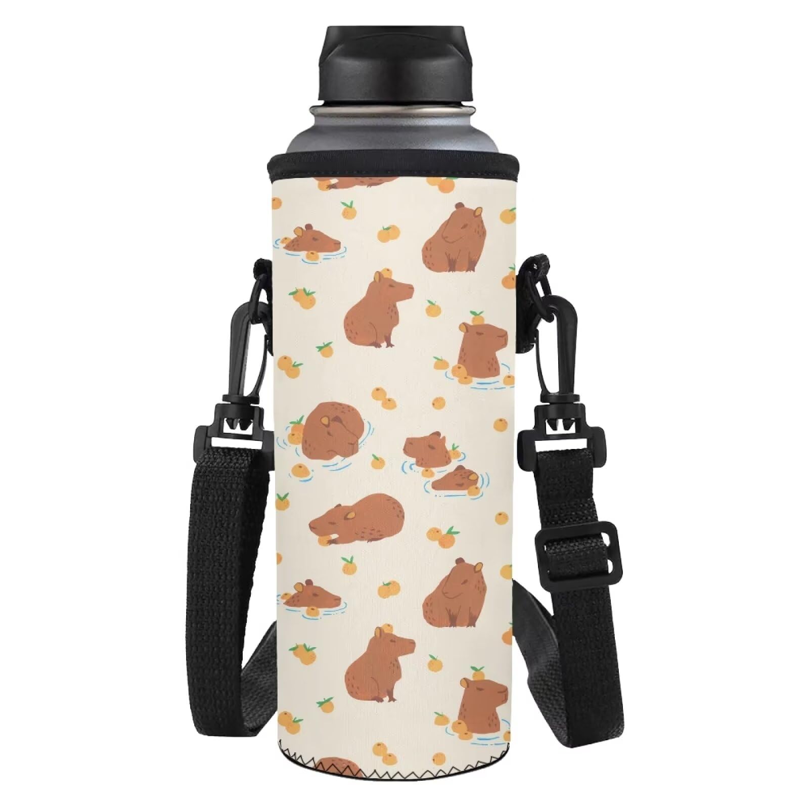 HUGS IDEA Cartoon Capybara Wasserflasche Hülle Jungen Mädchen Botter Carrier Sling Bag Neopren Carrier Isolierte Flaschen Abdeckung mit Gurt von HUGS IDEA