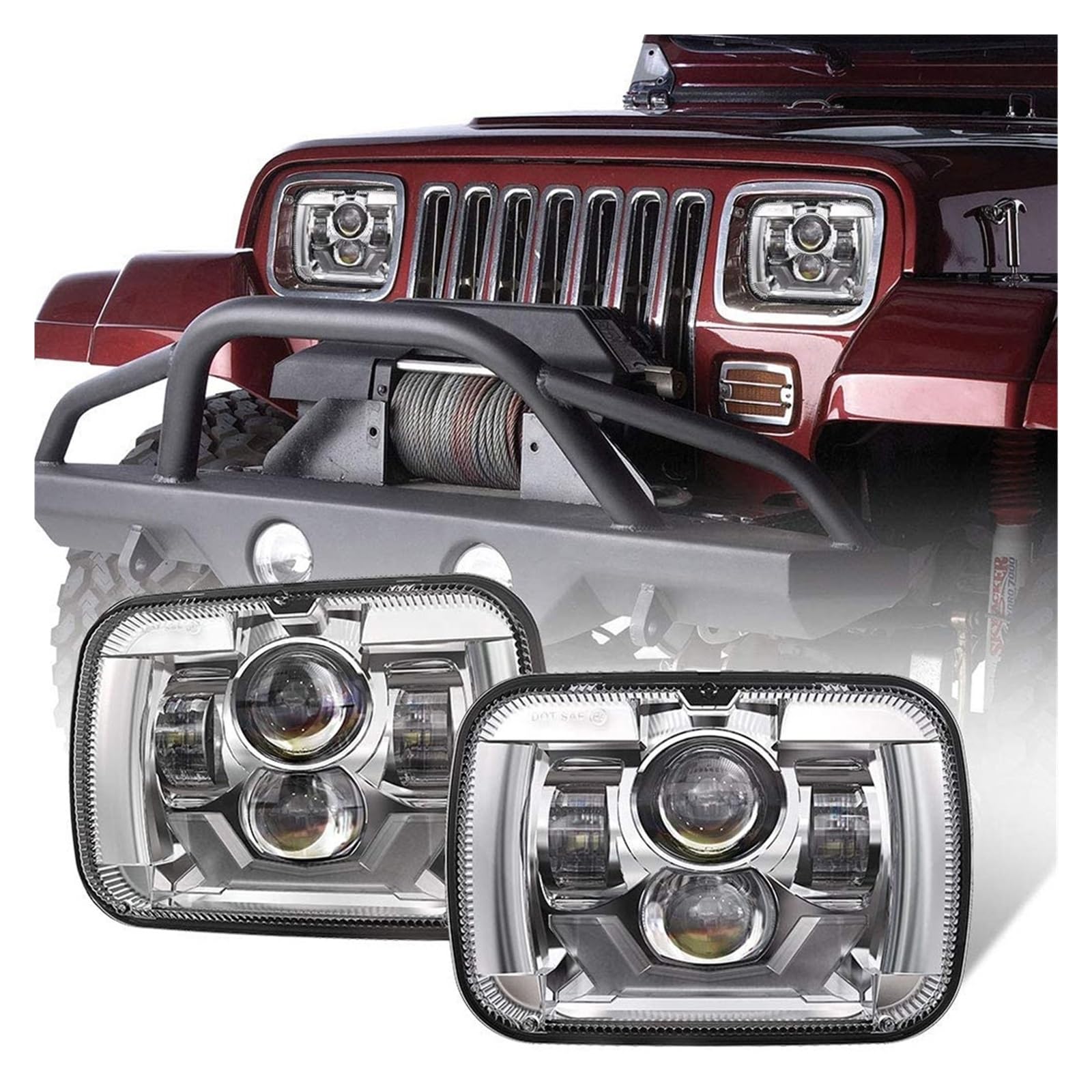 HUHASJEQ 1 Paar 5 x 7 Zoll 7 x 6 Zoll weiß DRL H4 Bernstein Blinker Licht kompatibel for Wrangler YJ Cherokee XJ Comanche MJ quadratischer Scheinwerfer(Chrome) von HUHASJEQ