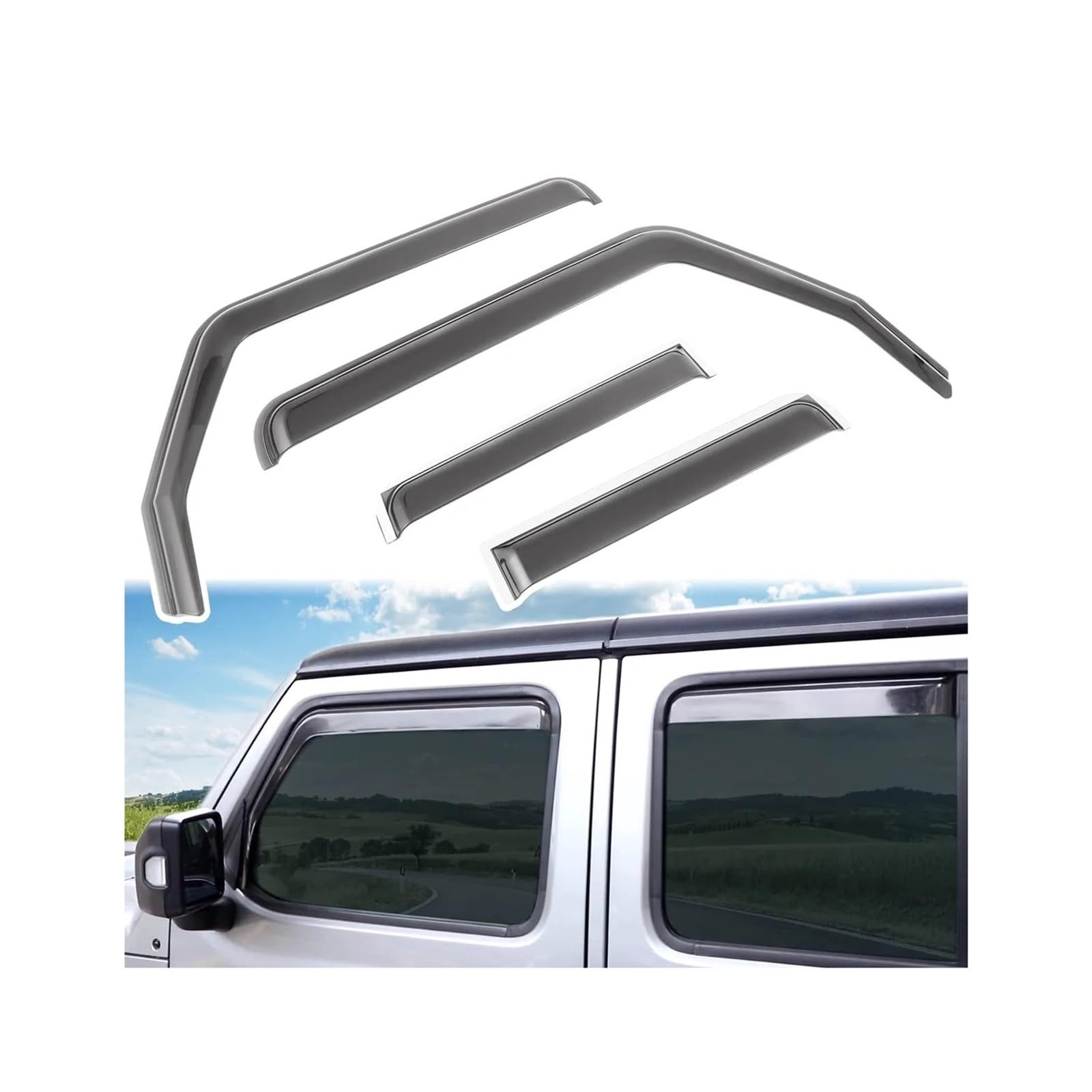 Autofenster-Sonnenblende, Windabweiser, Regenschutz, kompatibel mit Jeep Wrangler JK JL Gladiator JT 2007–2023, 4 Türen(J K 2007-2017) von HUIFFNG