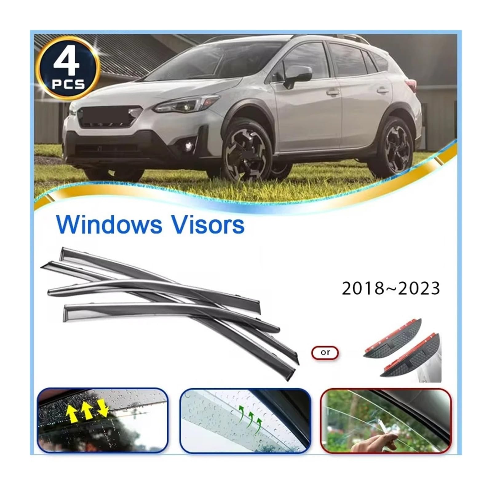 Autofenster-Visier, kompatibel mit Subaru XV Crosstrek 2018–2023, Regenschutz, Deflektor, Windschutzscheibe, Regen-Augenbrauen-Zierset, Autozubehör(Rain Eyebrow) von HUIFFNG