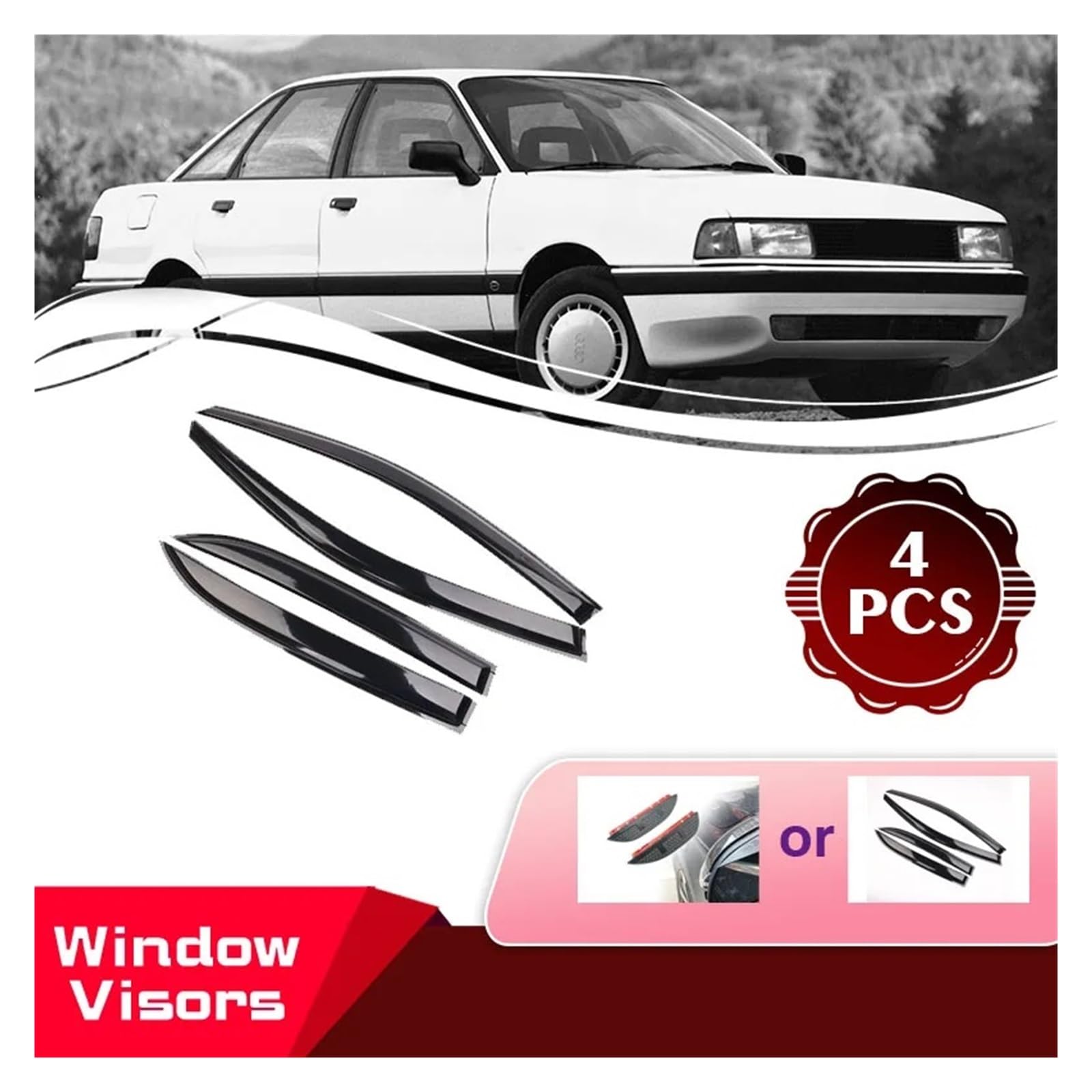 Autofenster-Visiere, kompatibel mit Audi 80 90 B3 89 1987–1990, Auto-Wind-, Sonnen- und Regen-Visier, Deflektoren, Wetterschutz, Unterstände, Auto-Zubehör-Set(Rain Eyebrow) von HUIFFNG