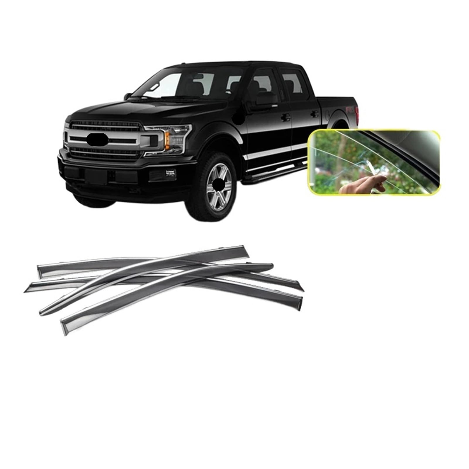 Regenabweiser Kompatibel for Ford F-150 Raptor Lobo P552 2015 2016~2020 Fenster Sonnenblende Antirain Chuvento Botaguas Sonnenblende Windabweiser(Black) von HUIFFNG