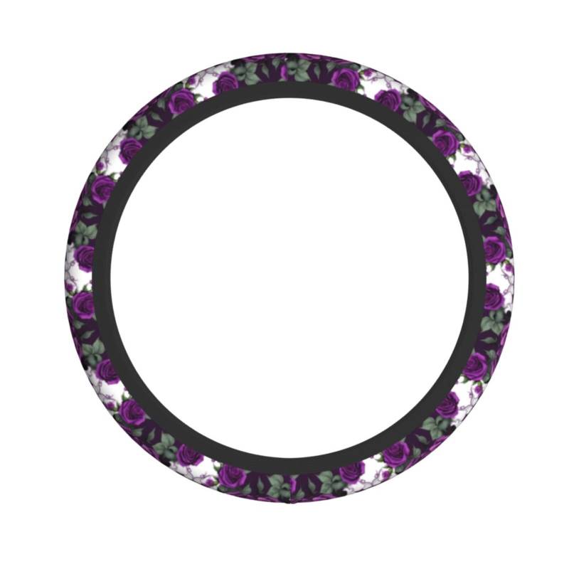 Exquisiter Lenkradbezug mit violettem Rosen-Skelett-Druck, 38,1 x 4,1 cm, passend für alle Standard-Lenkbezug-Zubehörteile von HUIKGIER