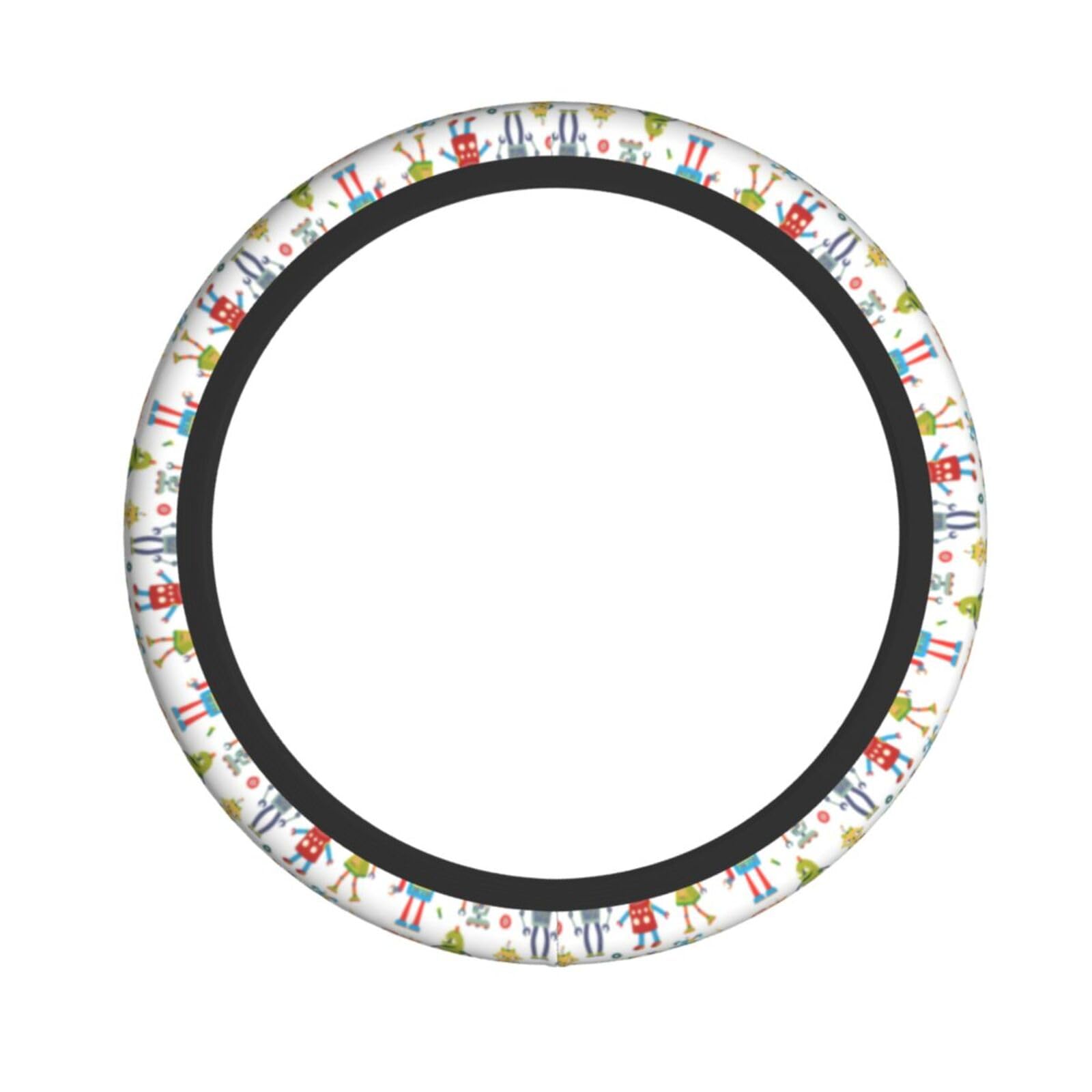 Niedlicher Cartoon-Roboter-Druck, exquisiter Lenkradbezug, 38,1 x 4,1 cm, passend für alle Standard-Lenkbezug-Zubehörteile von HUIKGIER