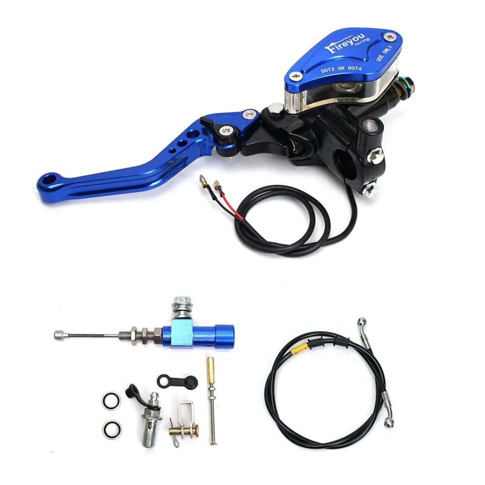 22mm Motorrad CNC Hydraulische Kupplung Kit Hebel Master Zylinder Stricken Öl Schlauch Für Racing Yamaha Kawasaki Honda Suzuki Motos(Blue-A) von HUIKO