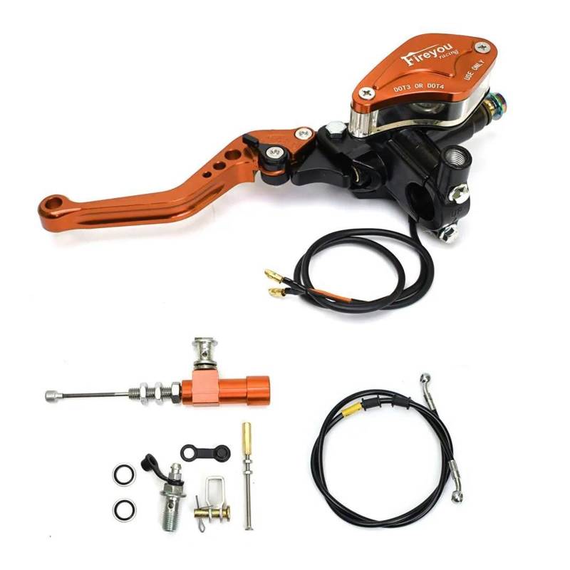 22mm Motorrad CNC Hydraulische Kupplung Kit Hebel Master Zylinder Stricken Öl Schlauch Für Racing Yamaha Kawasaki Honda Suzuki Motos(Orange-A) von HUIKO