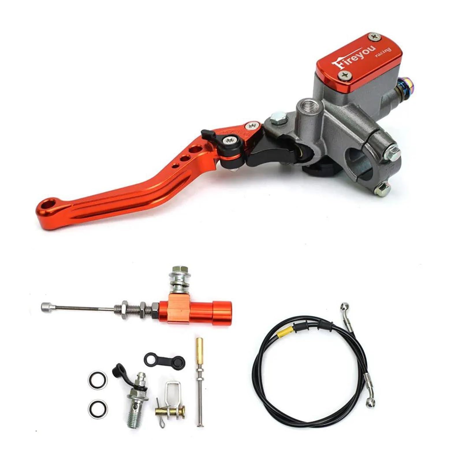 22mm Motorrad CNC Hydraulische Kupplung Kit Hebel Master Zylinder Stricken Öl Schlauch Für Racing Yamaha Kawasaki Honda Suzuki Motos(Orange-B) von HUIKO