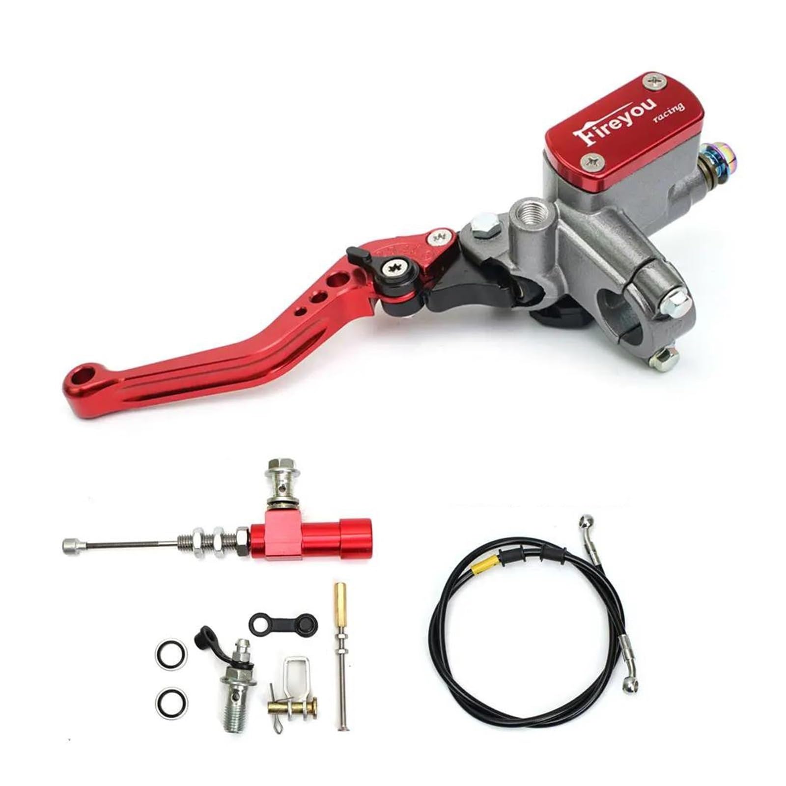 22mm Motorrad CNC Hydraulische Kupplung Kit Hebel Master Zylinder Stricken Öl Schlauch Für Racing Yamaha Kawasaki Honda Suzuki Motos(Red-B) von HUIKO