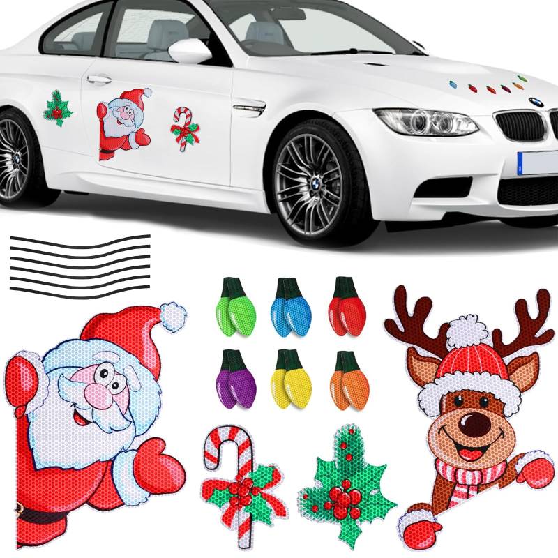 HUIKUANGEU Auto Aufkleber Weihnachten Reflektierend Sticker,22 Stück Weihnachts Auto Magnete,Weihnachtliche Auto Magnete,Reflektierende Automagnete für Weihnachten,Reflektierende Auto Weihnachten von HUIKUANGEU