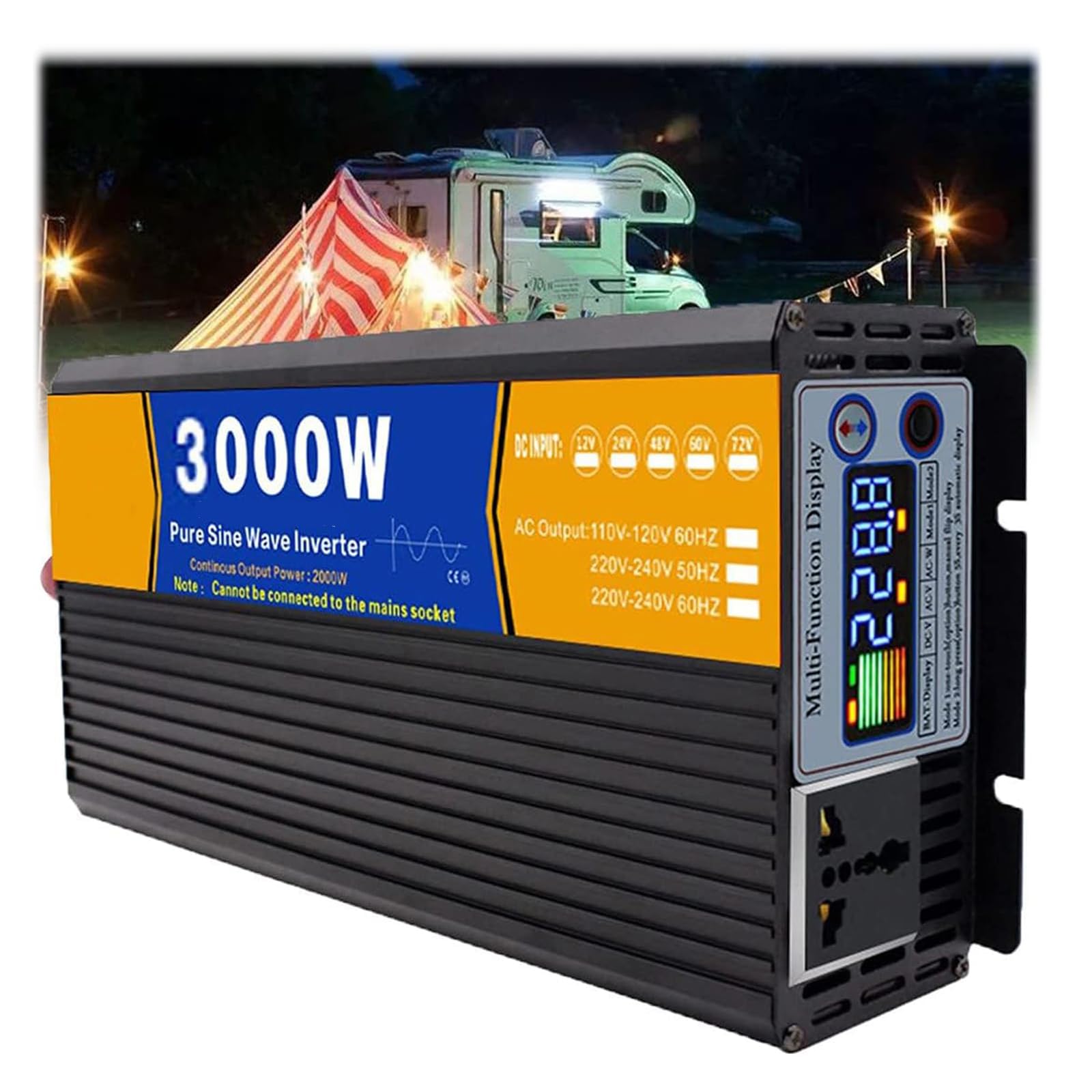 HUIZHITENGDA 3000 W DC 12 V 24 V 48 V 60 V 72 V auf AC 110 V/220 V 50 Hz 60 Hz Spannungswandler Reiner Sinus-Solarwechselrichter für Wohnmobil, LKW, netzunabhängiges Solarsystem,12V to 110V von HUIZHITENGDA