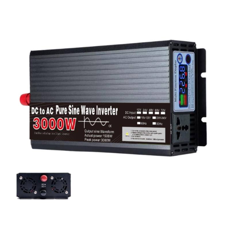 HUIZHITENGDA 3000 Watt Fahrzeug-Wechselrichter 12 V 24 V 48 V 60 V 72 V DC auf 110 V/220 V AC Konverter, Reiner Sinus-Wechselrichter mit LCD-Display, 1 AC-Steckdose für Sattelschlepper,12V to 220V von HUIZHITENGDA