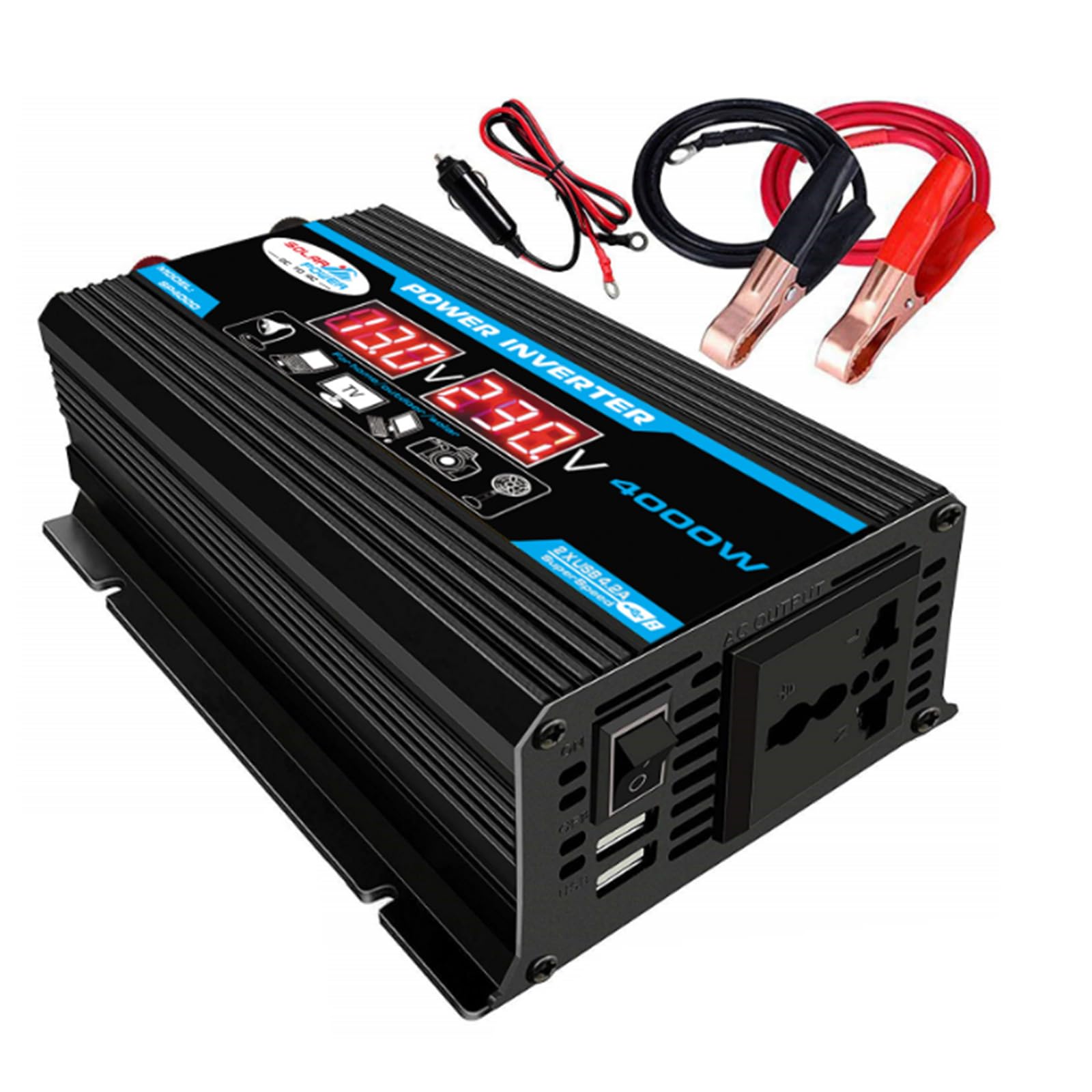 HUIZHITENGDA 4000 Watt AC Auto Wechselrichter Wechselrichter, 12 V DC zu 110 V AC Auto Stecker Adapter Ausgang Konverter mit 4.2A Dual USB Ports AC Ausgang Auto Ladegerät, 12 V zu 220 V,12v to 220v von HUIZHITENGDA