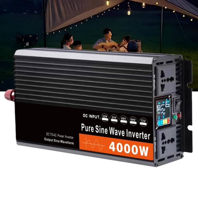 HUIZHITENGDA Auto-Wechselrichter, Reine Sinuswelle, 4000 W, 12 V Gleichstrom auf 110/120 V/230 V/240 V Wechselstrom, Konverter mit 2 Wechselstromsteckdosen für Auto, Camping,12V to 230V von HUIZHITENGDA