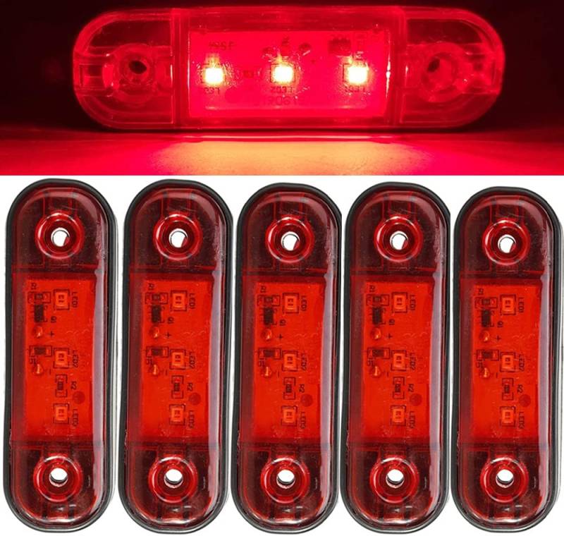 Seitenmarkierungsleuchten, 10 Stück 3LED Auto-Markierungsleuchten Autoseiten-Kontrollleuchten 12V 24V Vordere Seitenleuchte Positionsleuchten für LKW-LKW (Rot) von HULX