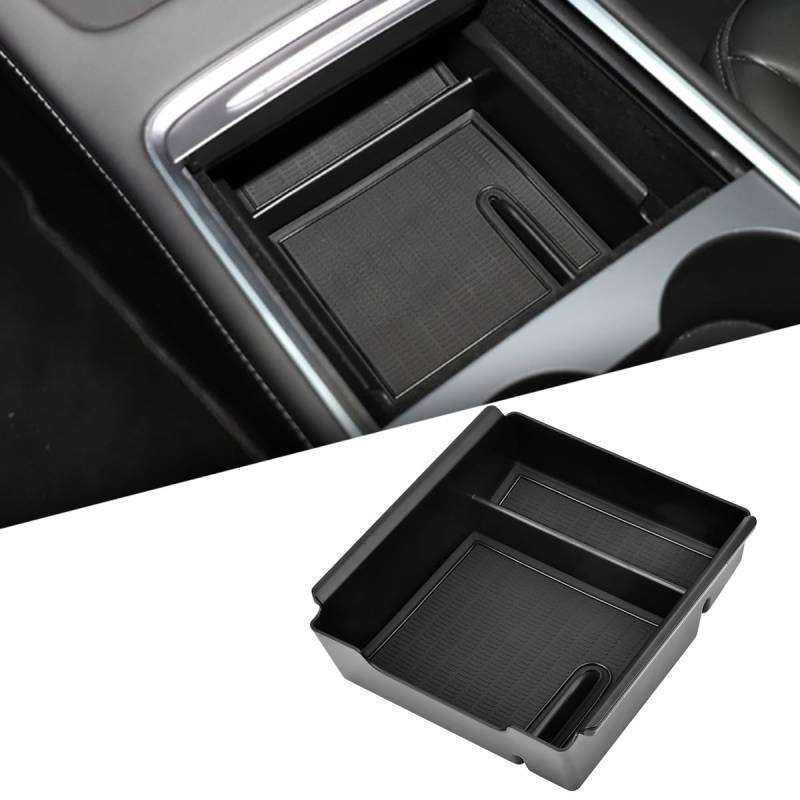 HUMOKI Mittelkonsole Organizer für Tesla Model 3 2021-2023 und Model Y, Mittelkonsolen Armlehnenablage, Centre Console Organiser for Tesla, Armlehne Versteckt, Organizer für Tesla Model Y - Schwarz von HUMOKI