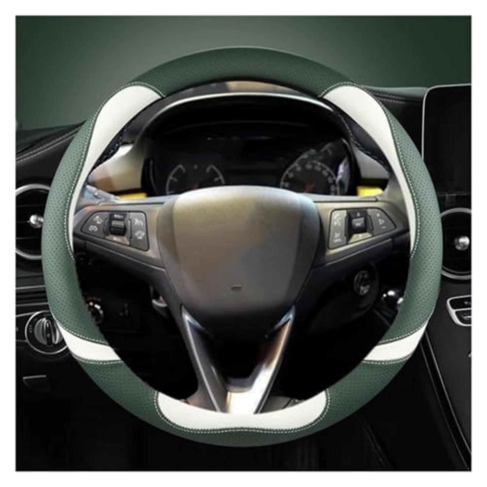 Couverture Volant Voiture Für Opel Für Grandland X Für Insignia 2017-2022 Lenkrad Abdeckung Auto Lenkrad Abdeckung O Form D Form 38CM(Green O Shape) von HUMUTWCWP